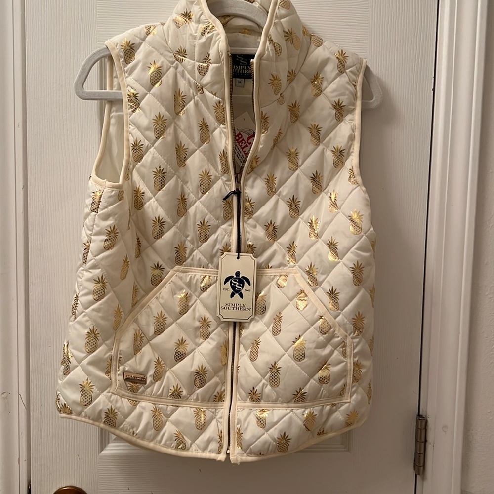 Simply Southern White with Gold Pineapple Puffer Vest